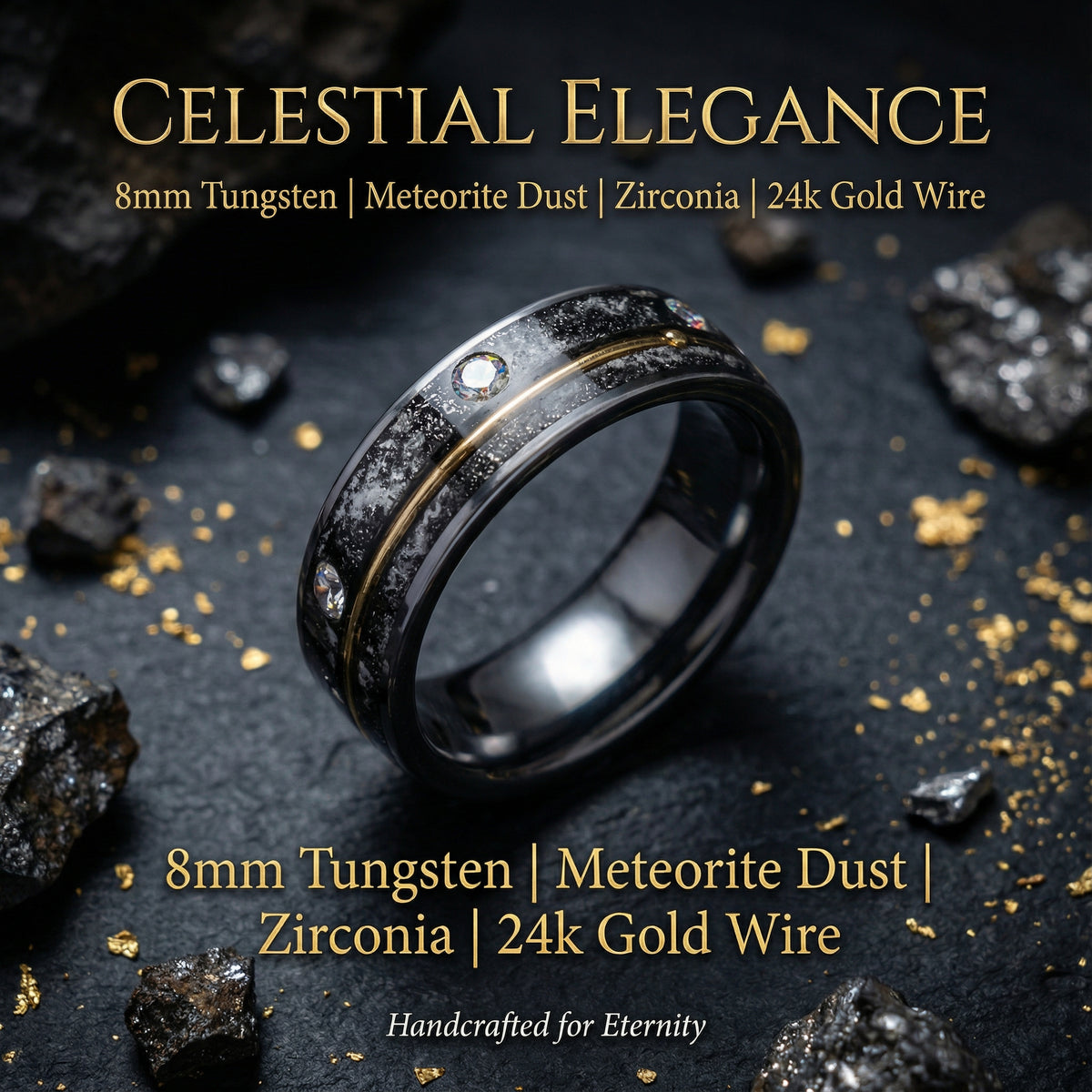Glow in the Dark Tungsten Ring Meteorite Inlay
