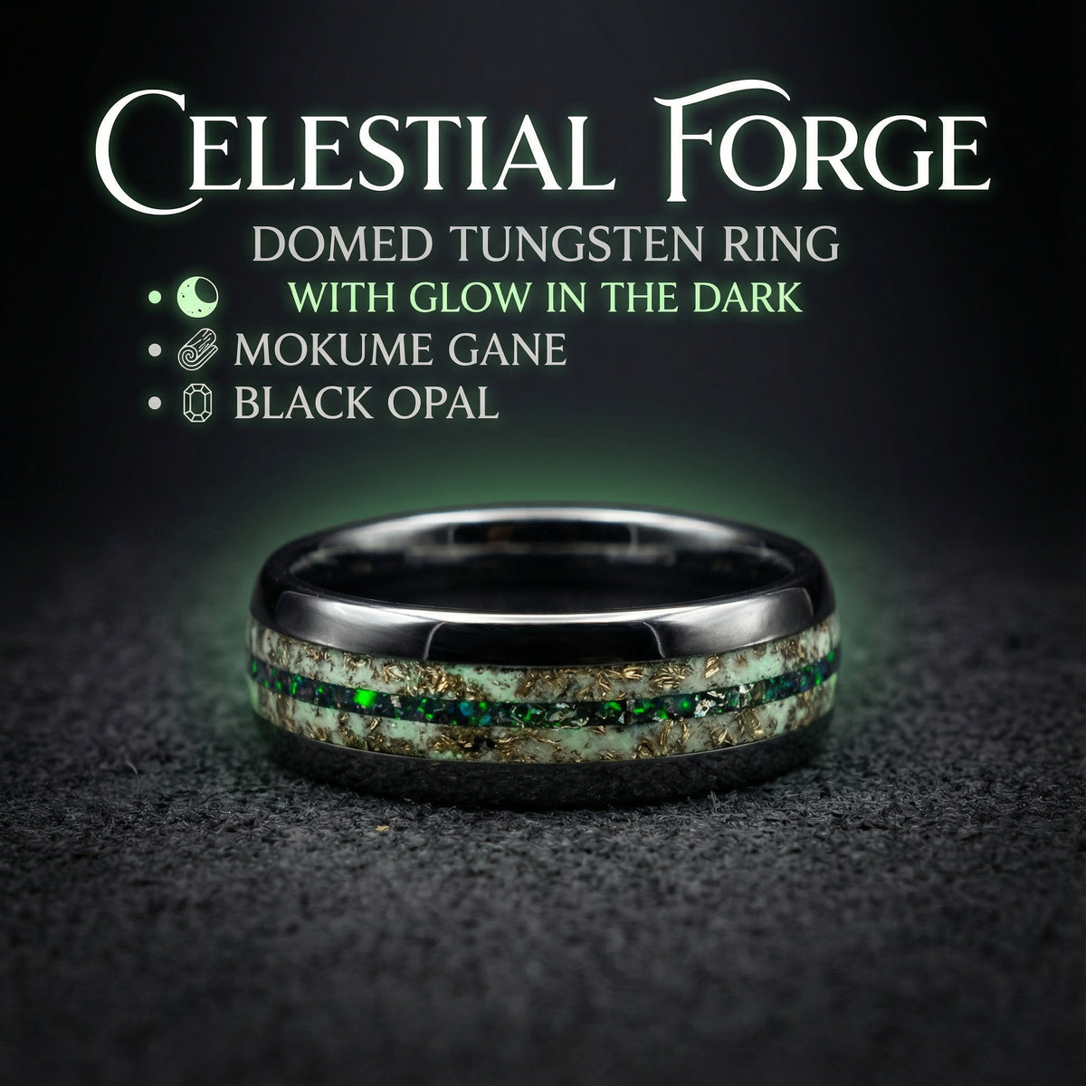 Tungsten opal, meteorite and Mokume gane glow ring | Decazi