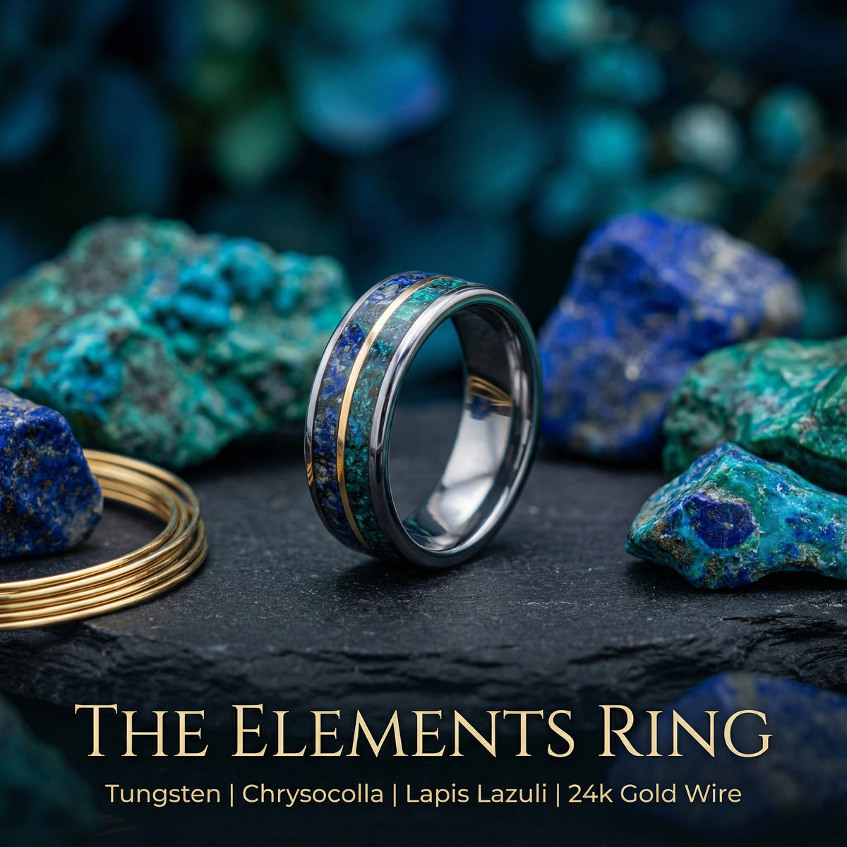 Lapis Lazuli Tungsten Ring Meteorite Dust Inlay