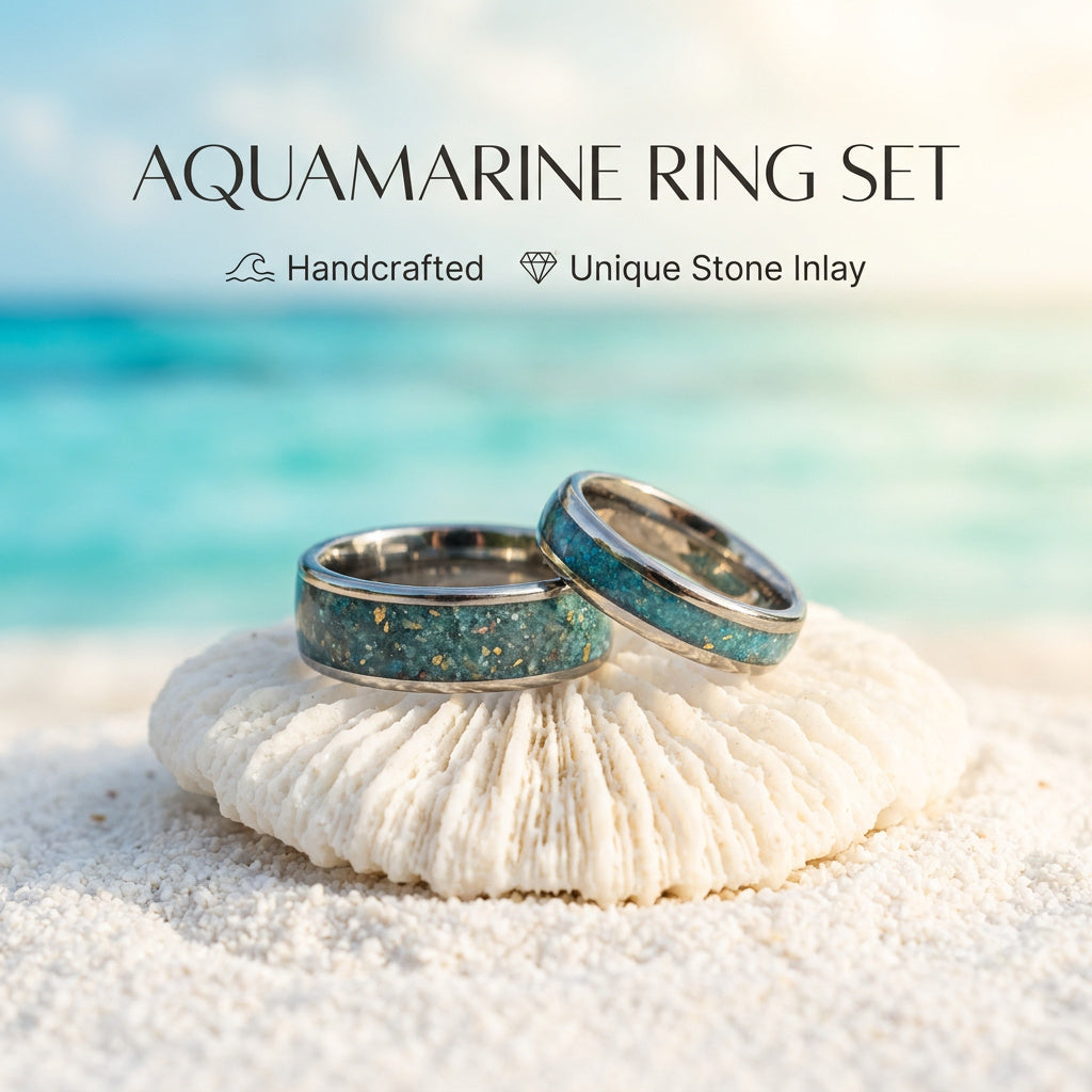Aquamarine Healing Crystal Ring Set