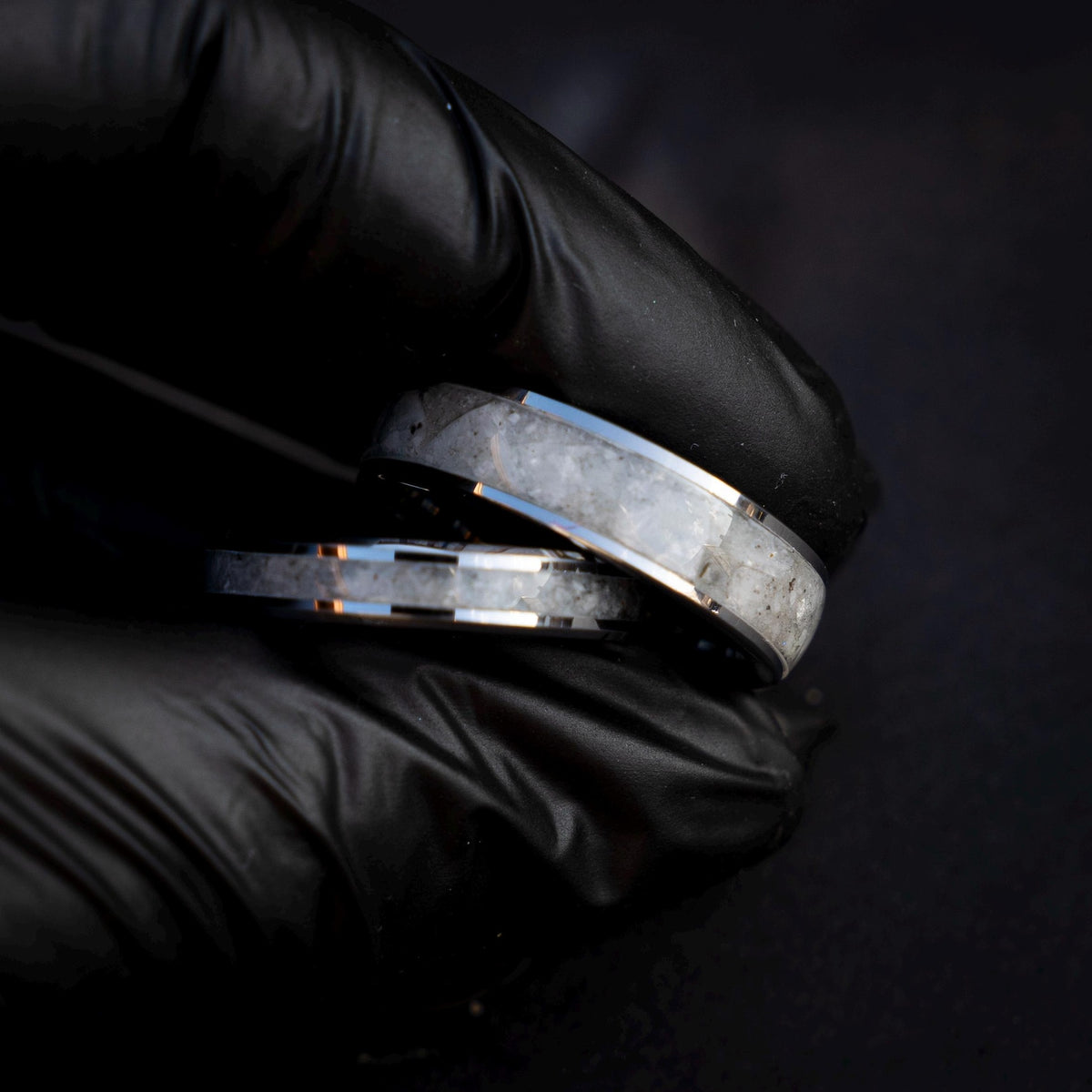 Silver Tungsten Ring Set, Rainbow Moonstone Inlay 6mm & 4mm, Comfort Fit