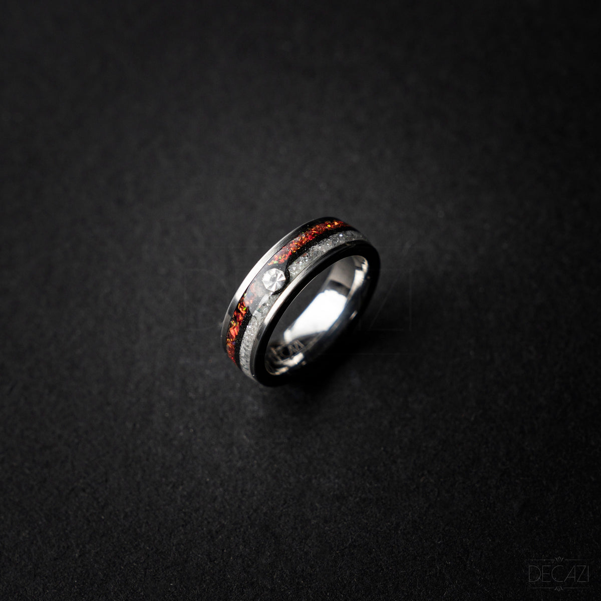 Ball Silver Tungsten Ring, Fire Opal Ring, Japanese Anime Inspired, Unique Ring, Handmade Jewelry, Wedding Ring, Cubic Zirconia Ring, Decazi