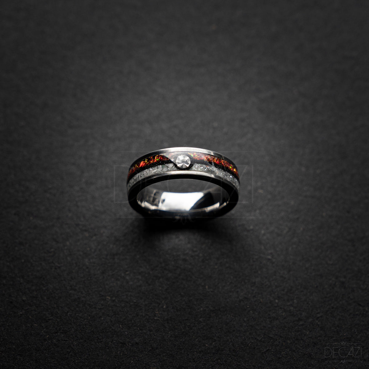 Ball Silver Tungsten Ring, Fire Opal Ring, Japanese Anime Inspired, Unique Ring, Handmade Jewelry, Wedding Ring, Cubic Zirconia Ring, Decazi