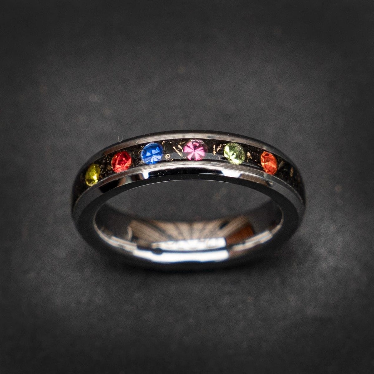 4mm Meteorite ring, The Six Infinity Stones Mens Ring, Comic Book Inspired Cubic Zirconia Ring, Tungsten Engagement Ring, Anime Fan Art Gift