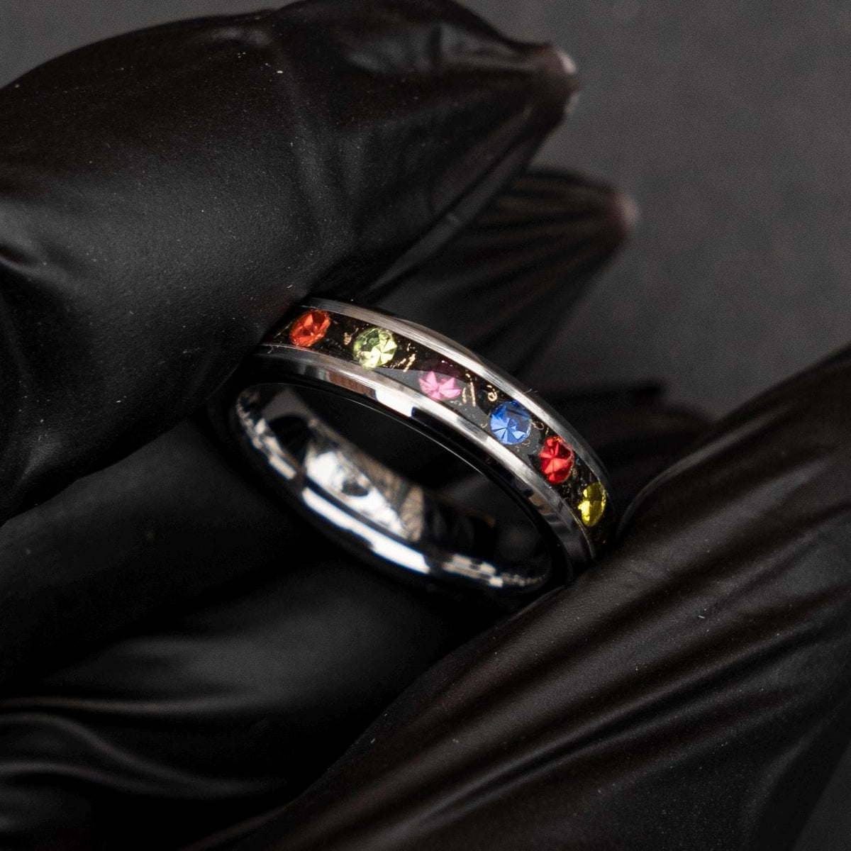 4mm Meteorite ring, The Six Infinity Stones Mens Ring, Comic Book Inspired Cubic Zirconia Ring, Tungsten Engagement Ring, Anime Fan Art Gift