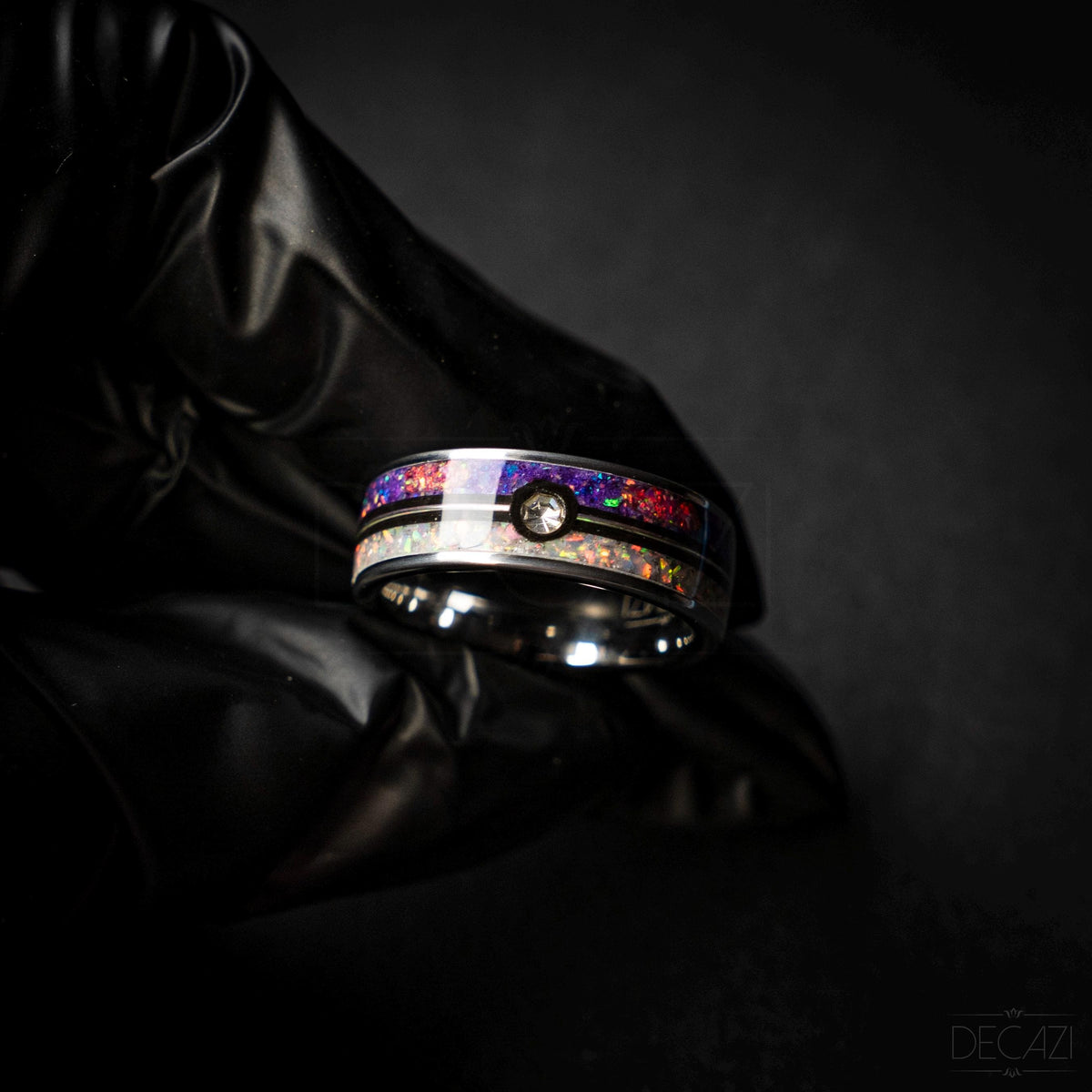 Master Ball Platinum Silver Tungsten Ring, Fire Opal Ring, Wedding Ring, Japanese Anime Inspired, Cubic Zirconia Ring, Handmade Jewelry