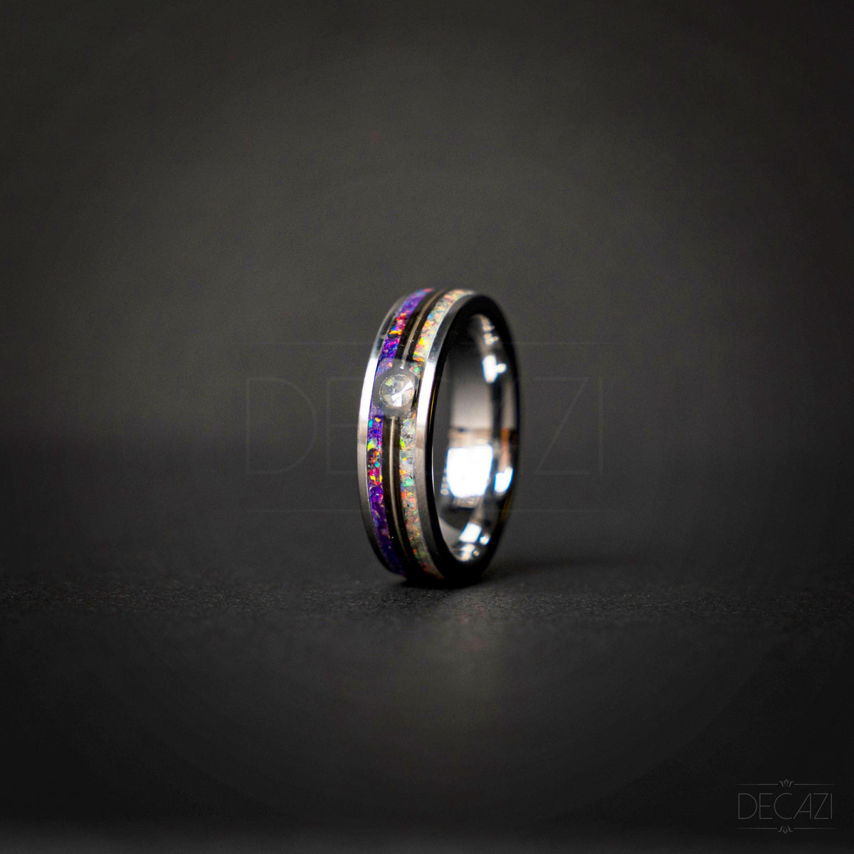 Master Ball Platinum Silver Tungsten Ring, Japanese Anime Inspired, Fire Opal Ring, Cubic Zirconia Ring, Handmade Jewelry, Wedding Ring