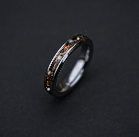 Beveled tungsten meteorite, white opal and rose gold leaf 4 mm - Decazi