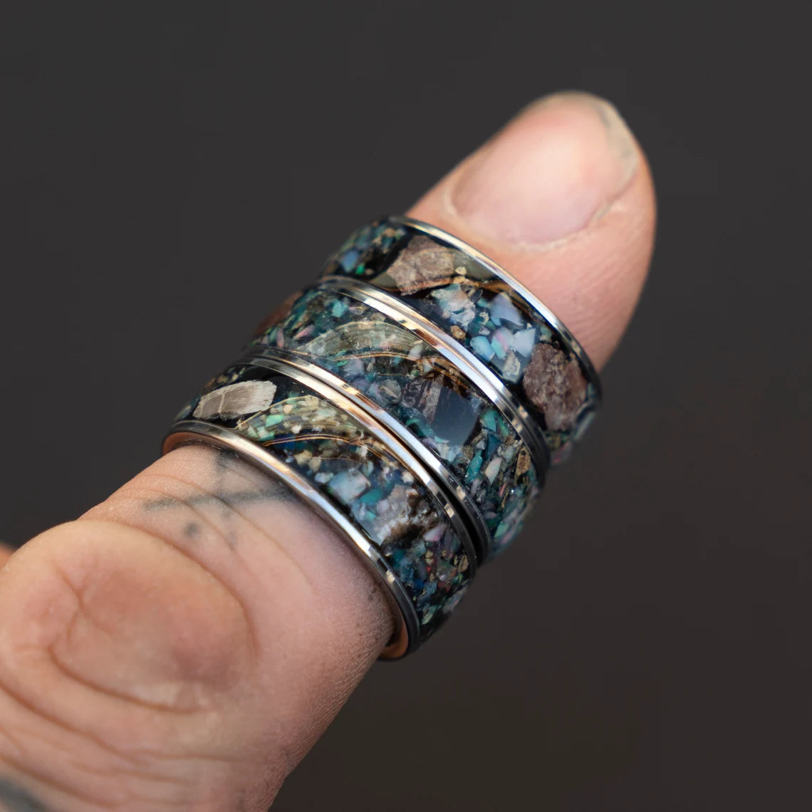 T Rex Bone Tungsten Ring Australian Ethiopian Opal