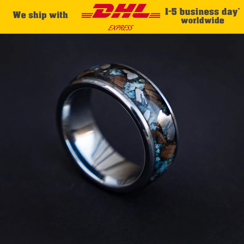 Ethiopian Opal Tungsten Ring & Triceratops Tooth
