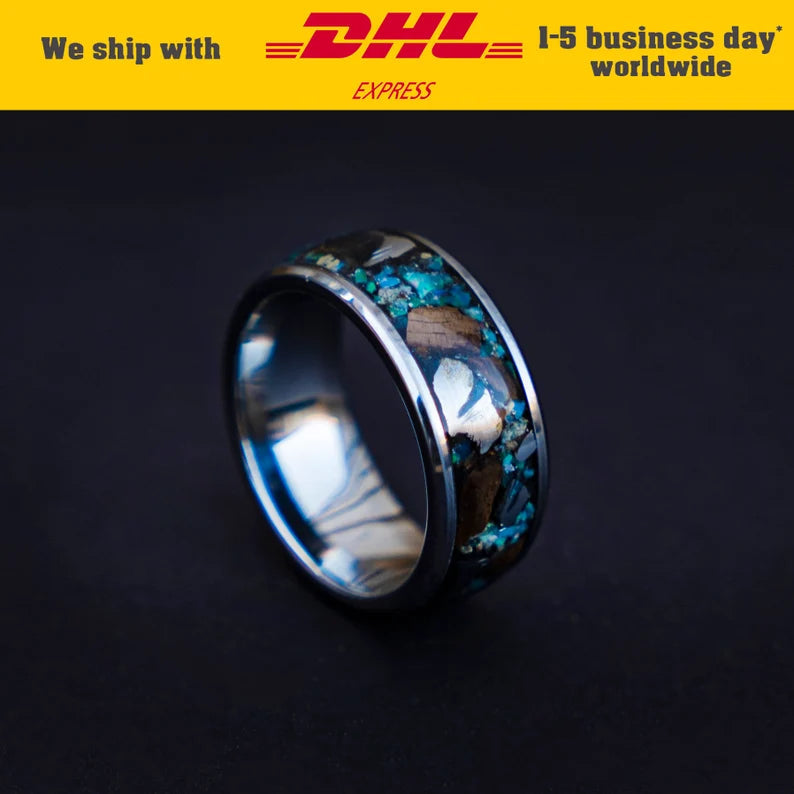 Ethiopian Opal Tungsten Ring & Triceratops Tooth