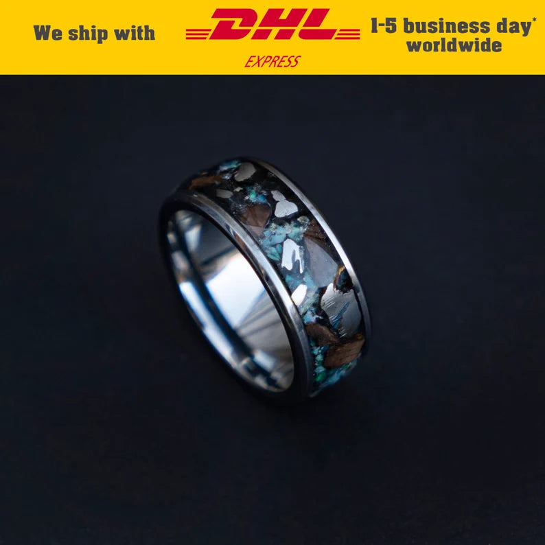 Ethiopian Opal Tungsten Ring & Triceratops Tooth