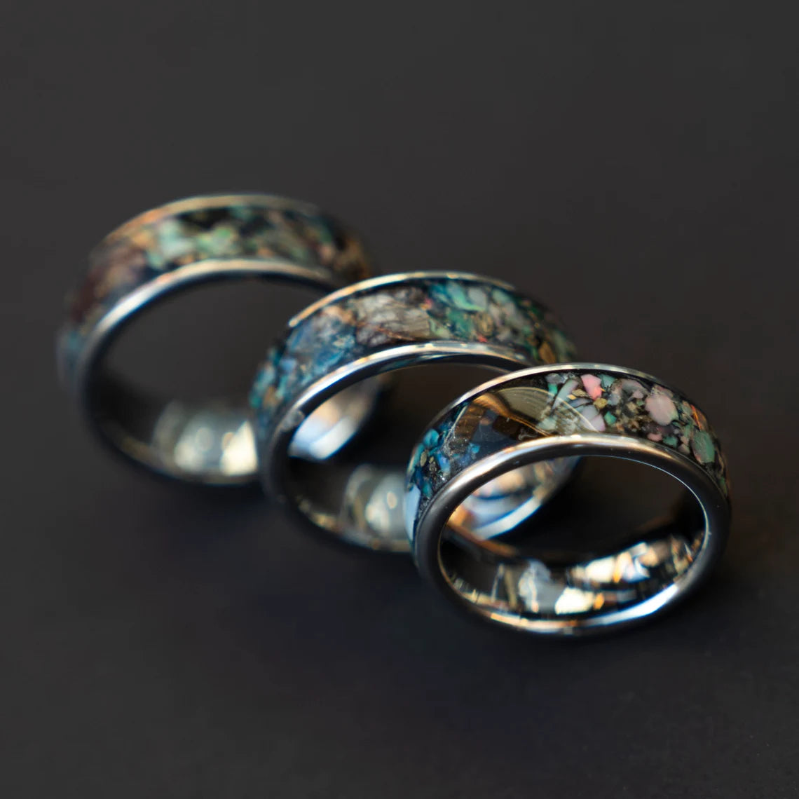 T Rex Bone Tungsten Ring Australian Ethiopian Opal