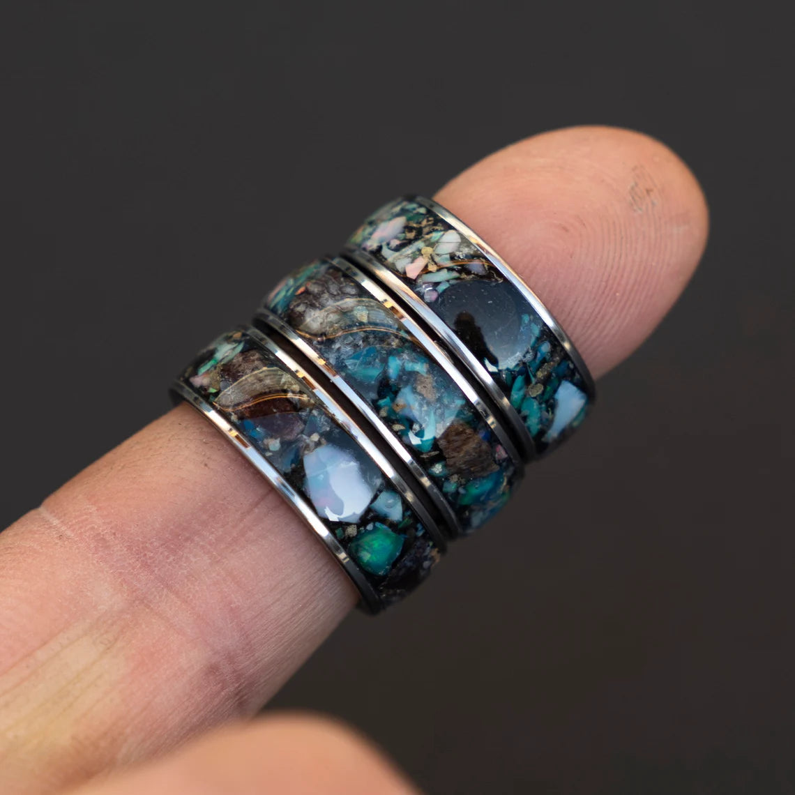 T Rex Bone Tungsten Ring Australian Ethiopian Opal