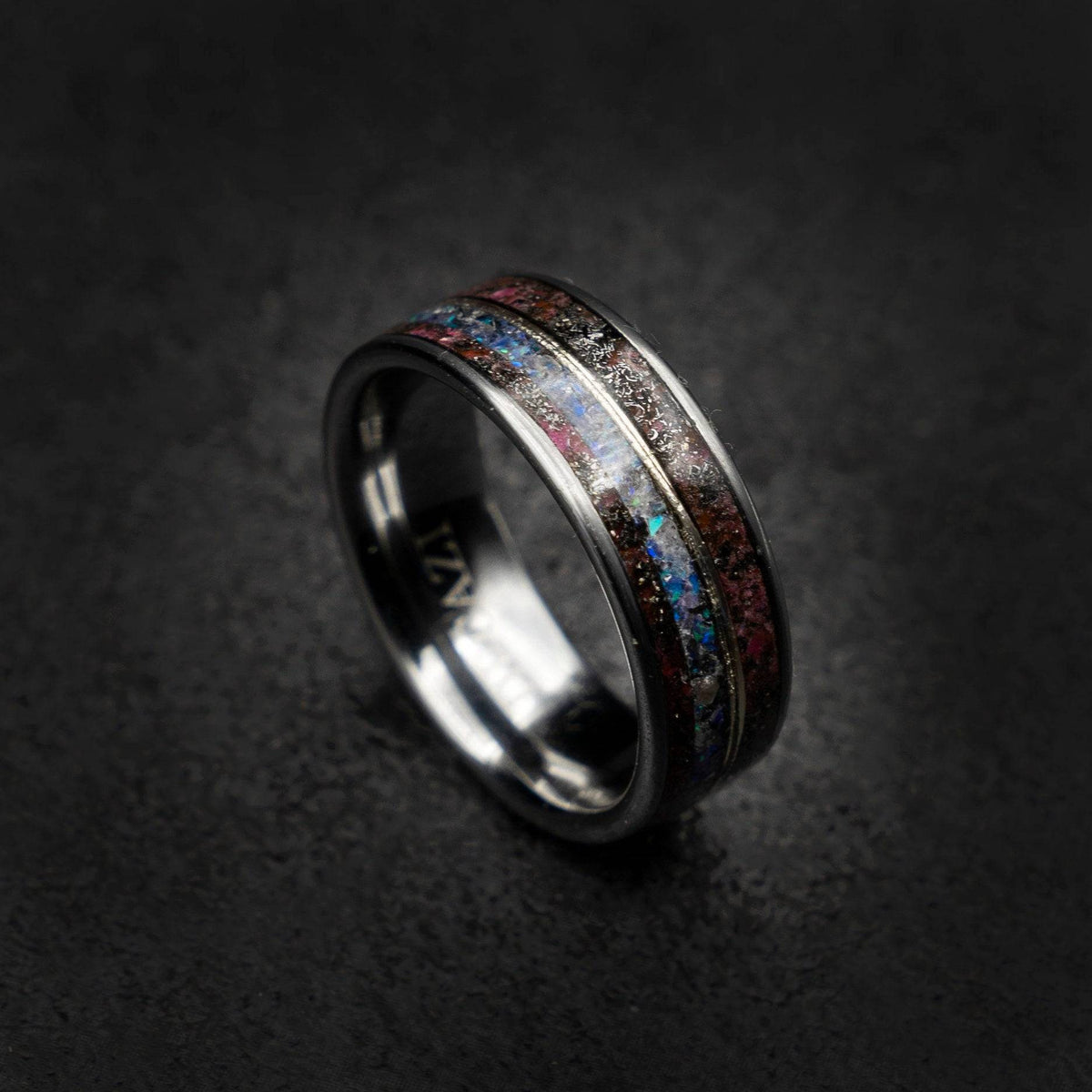 Amethyst Meteorite Lavender Opal Tungsten Ring