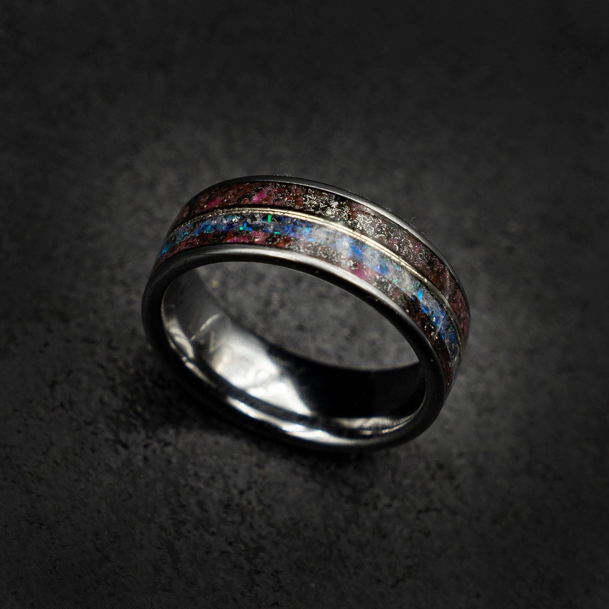 Amethyst Meteorite Lavender Opal Tungsten Ring