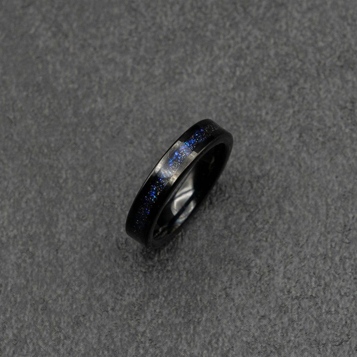 Black ceramic Galactic Chameleon Flake Ring Everyday Wedding Band 