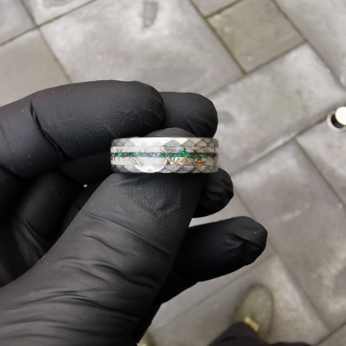 Black Opal Mokume Game & Meteorite Tungsten Ring