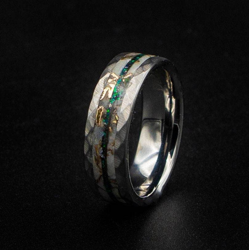 Black Opal Mokume Game & Meteorite Tungsten Ring
