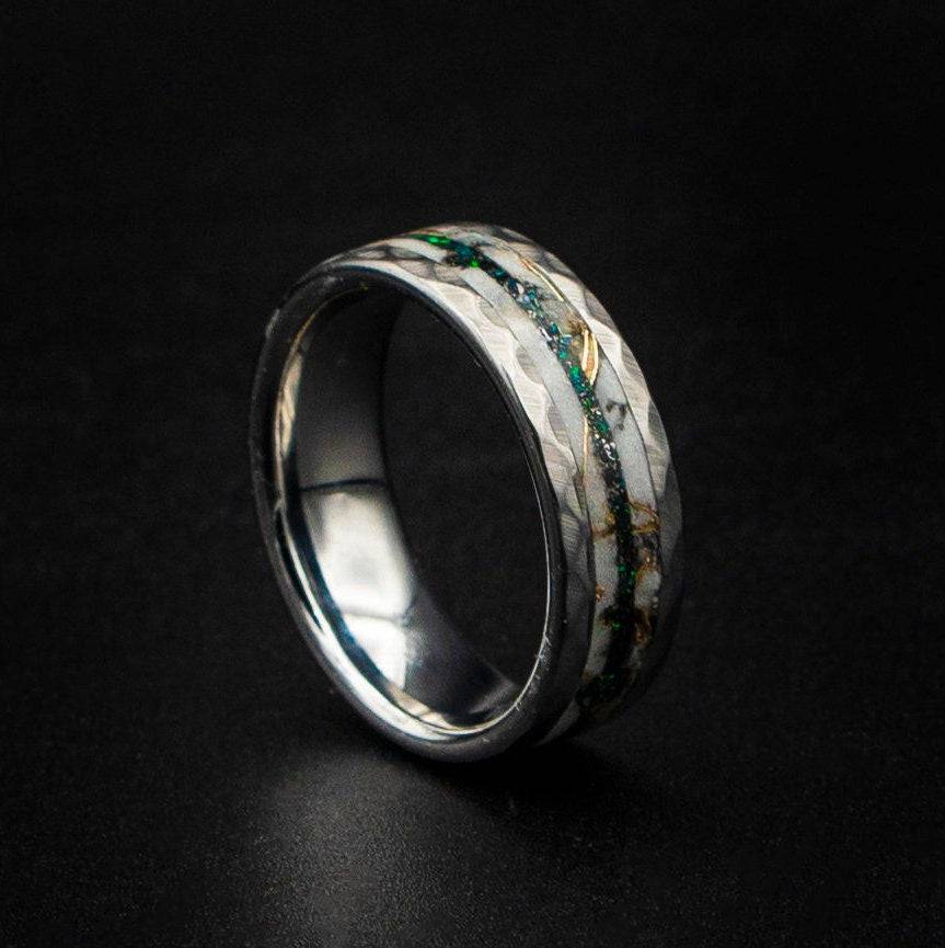 Black Opal Mokume Game & Meteorite Tungsten Ring