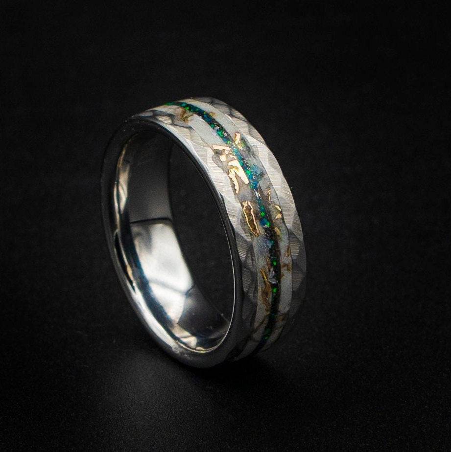 Black Opal Mokume Game & Meteorite Tungsten Ring