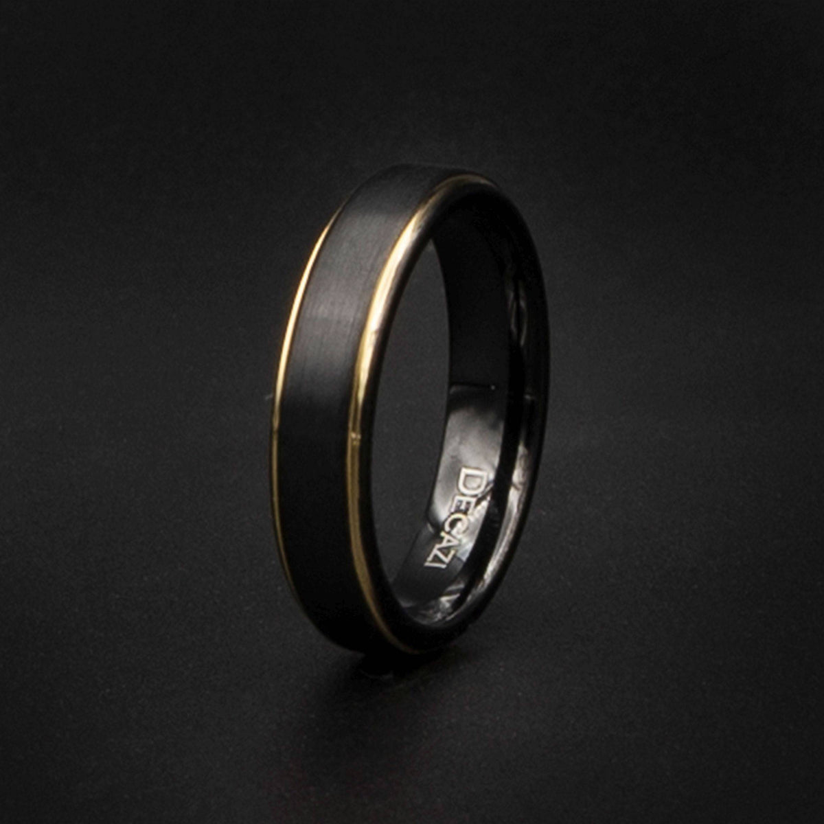 Black Tungsten Decazi Wedding Band with Pated Gold Design – Black and Gold Combination – Affordable Wedding Band for Men and Women