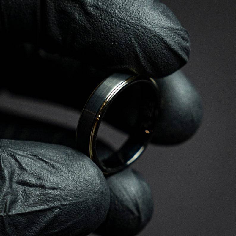 Black Tungsten Decazi Wedding Band with Pated Gold Design – Black and Gold Combination – Affordable Wedding Band for Men and Women