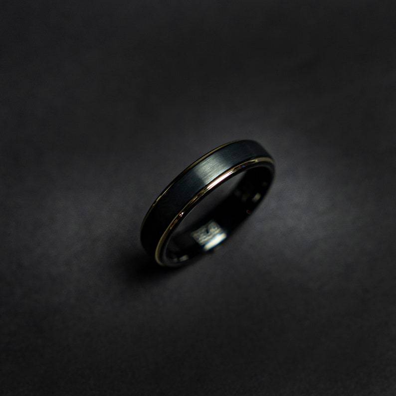 Black Tungsten Decazi Wedding Band with Pated Gold Design – Black and Gold Combination – Affordable Wedding Band for Men and Women
