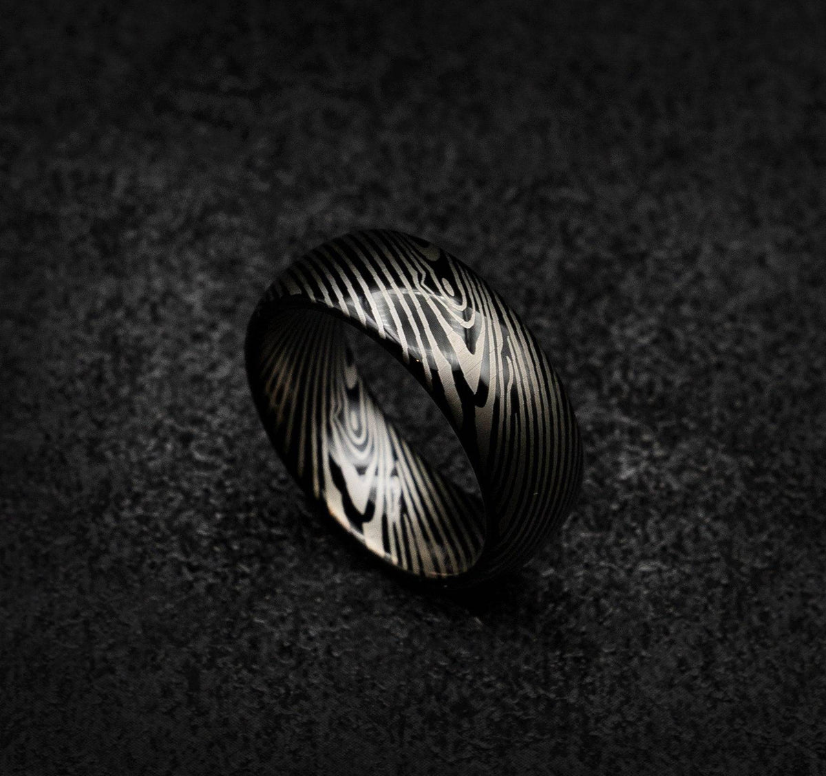 Black Tungsten Ring with Damascus Pattern