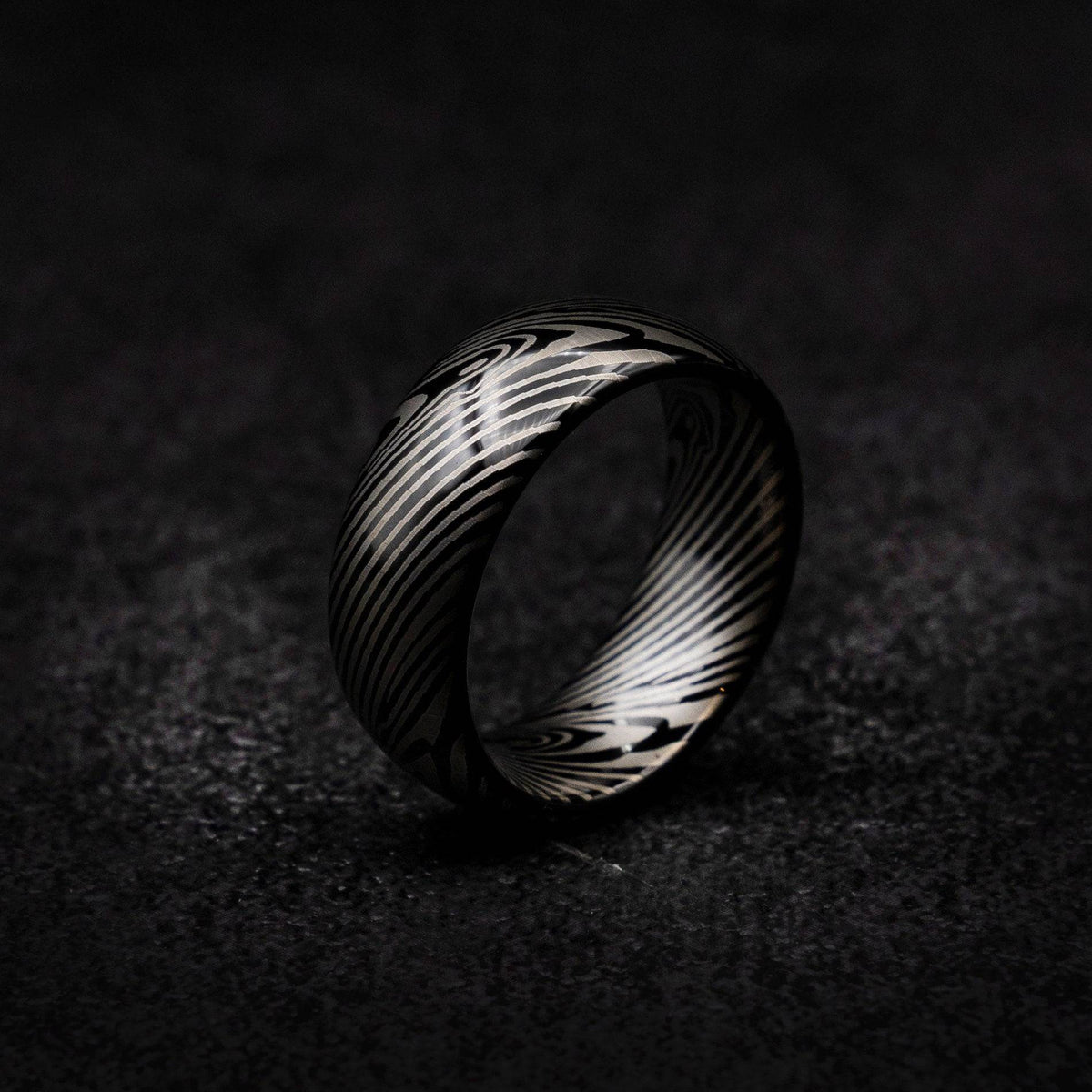 Black Tungsten Ring with Damascus Pattern