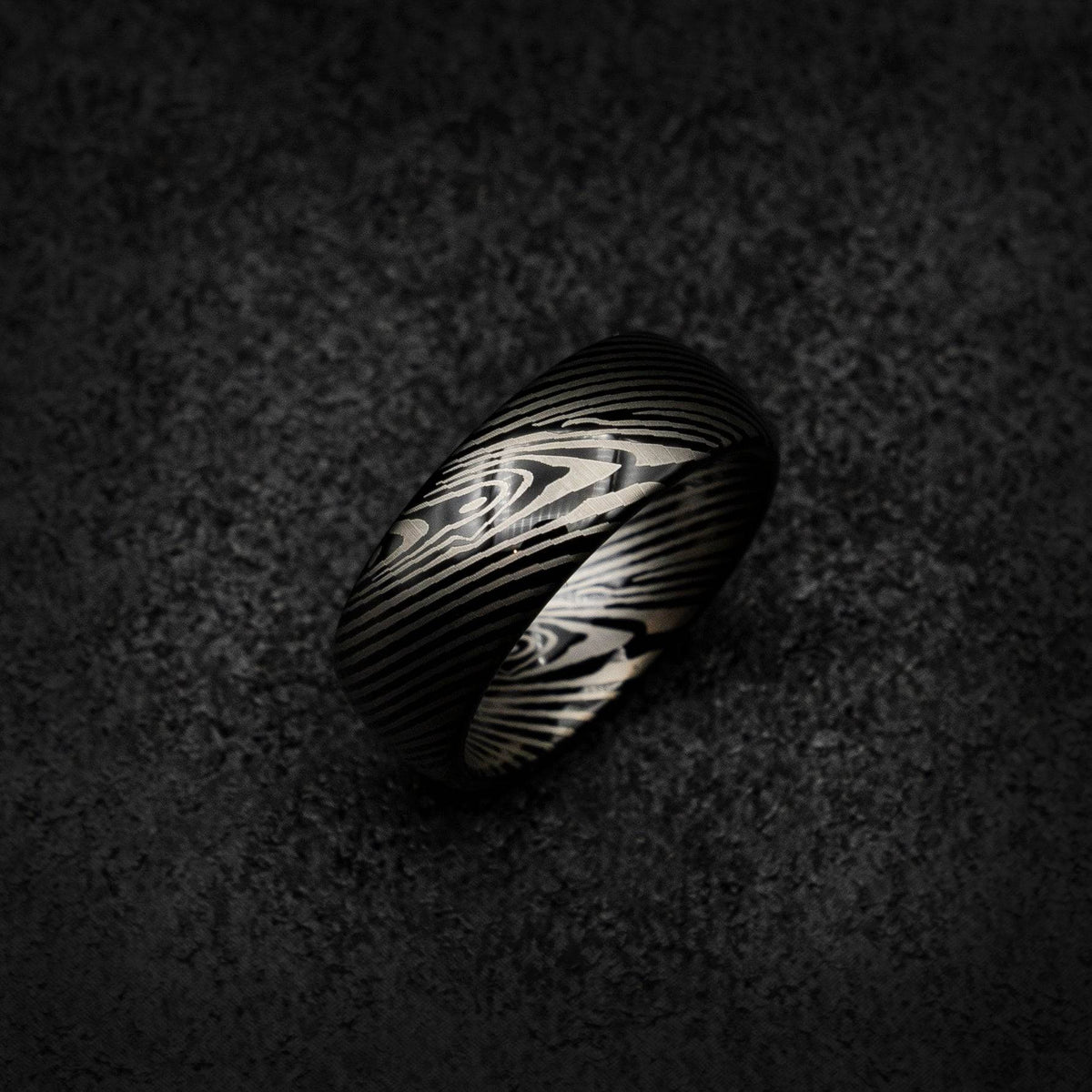 Black Tungsten Ring with Damascus Pattern