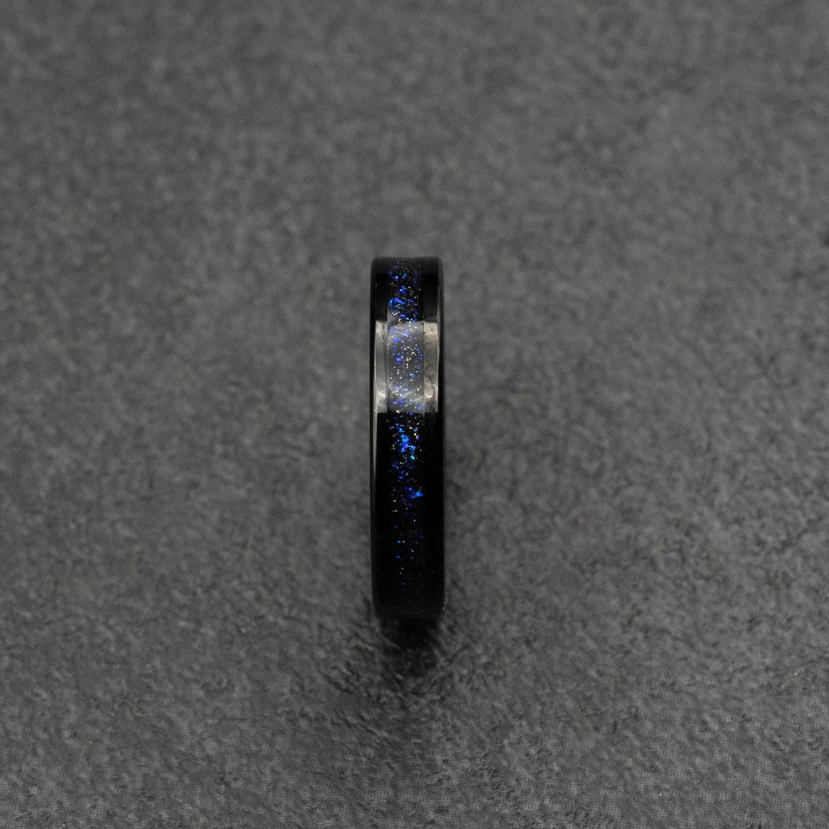 Black Tungsten Ring with Fine Galaxy Opal 4mm Inlay