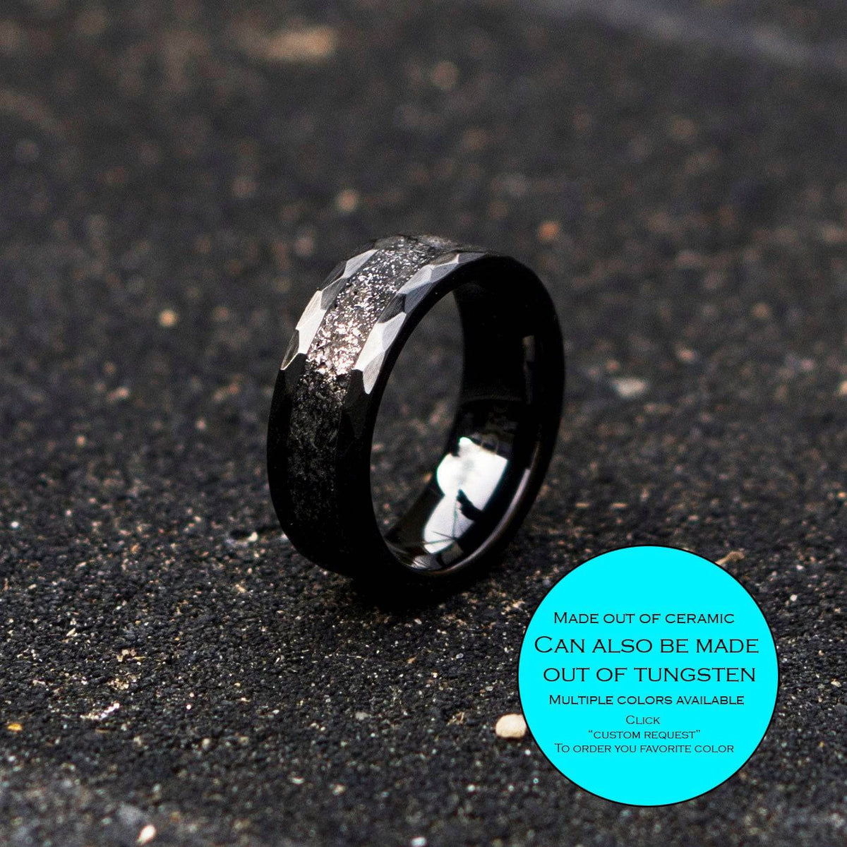 Ceramic Hammered Ring with Meteorite Dust Inlay