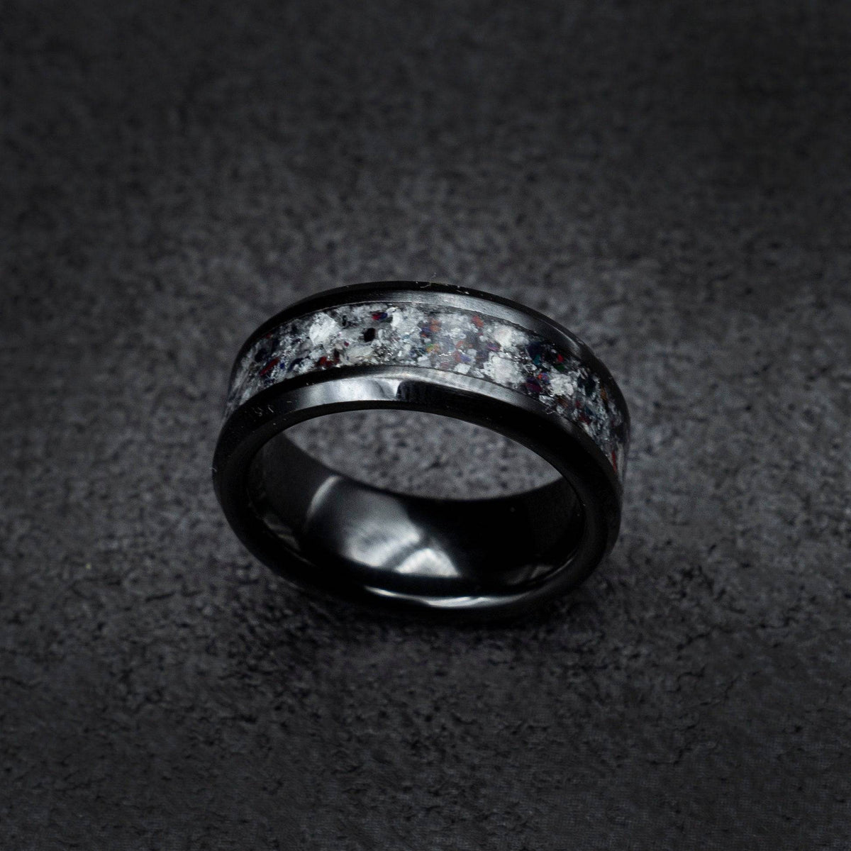 Ceramic Moonstone Ring with Black Opal Inlay