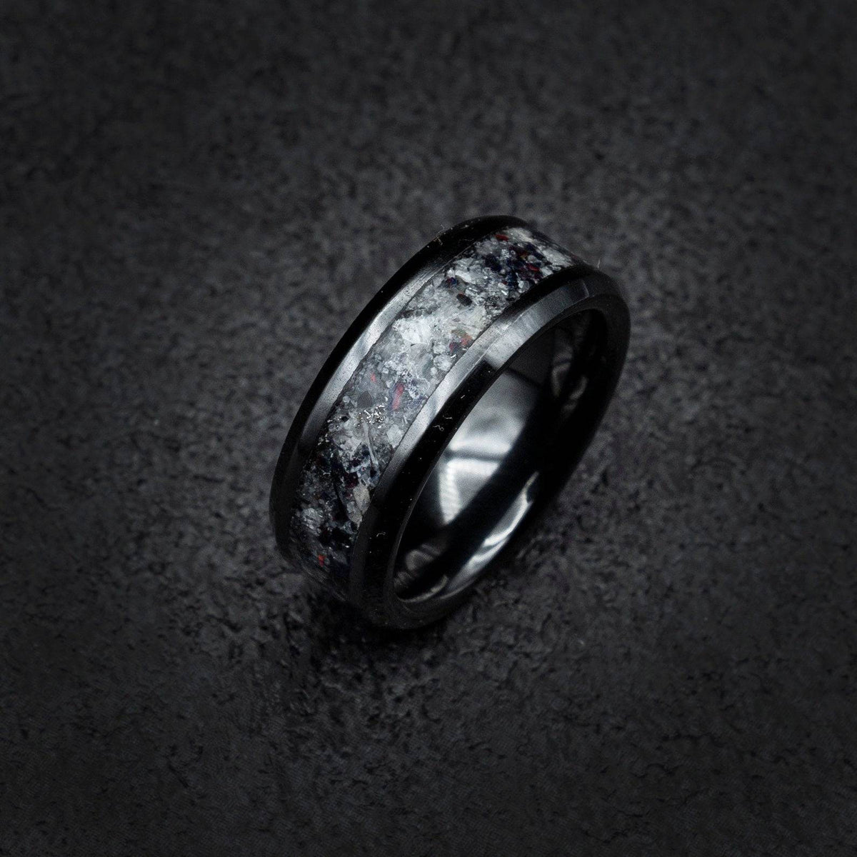 Ceramic Moonstone Ring with Black Opal Inlay