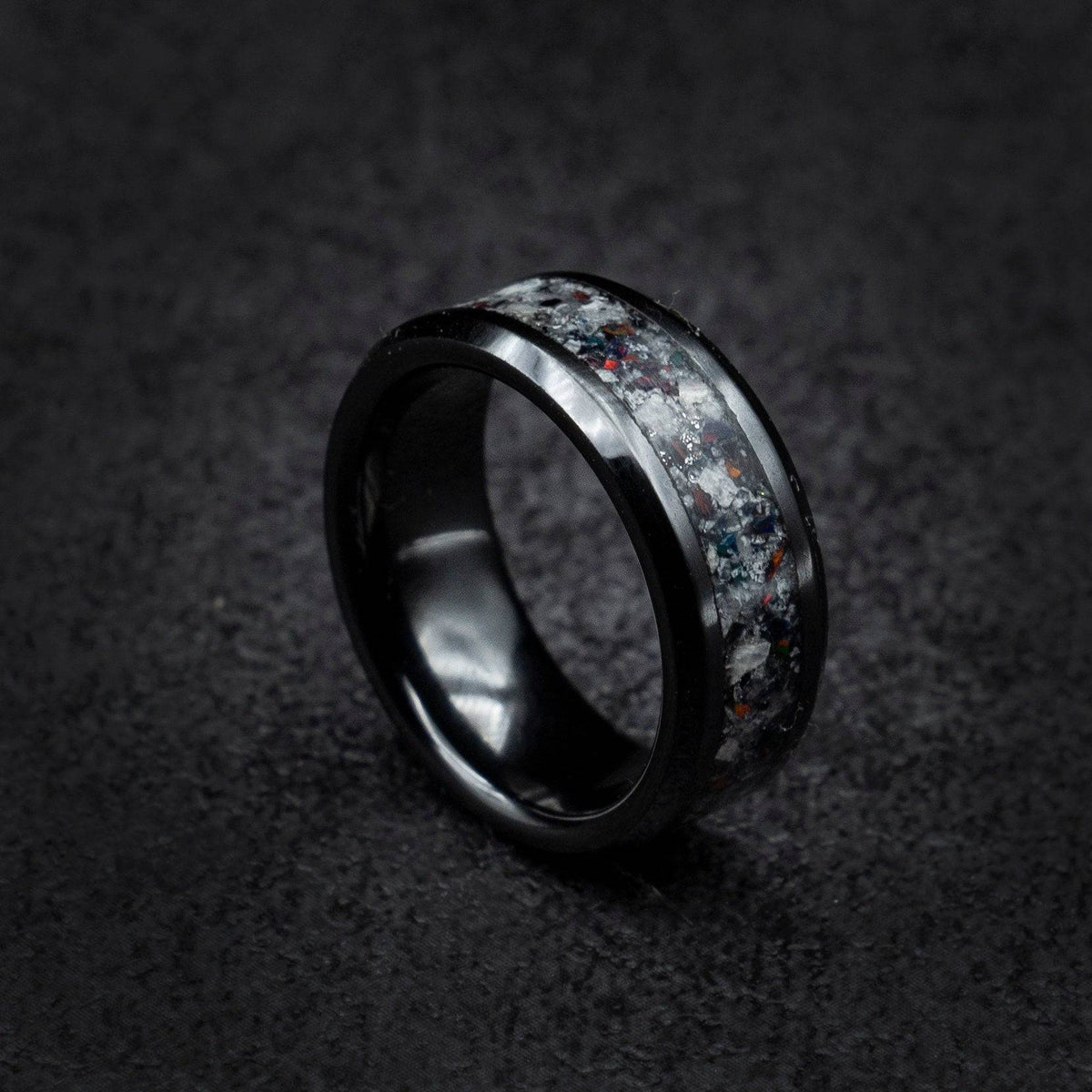 Ceramic Moonstone Ring with Black Opal Inlay
