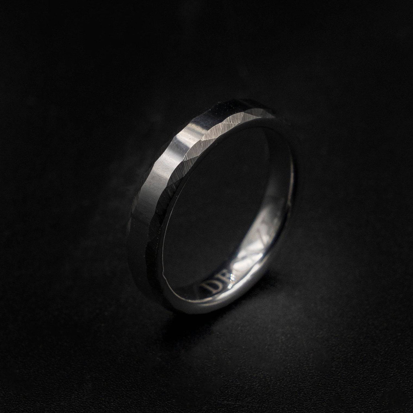Flat Tungsten Ring with Hammered Edges