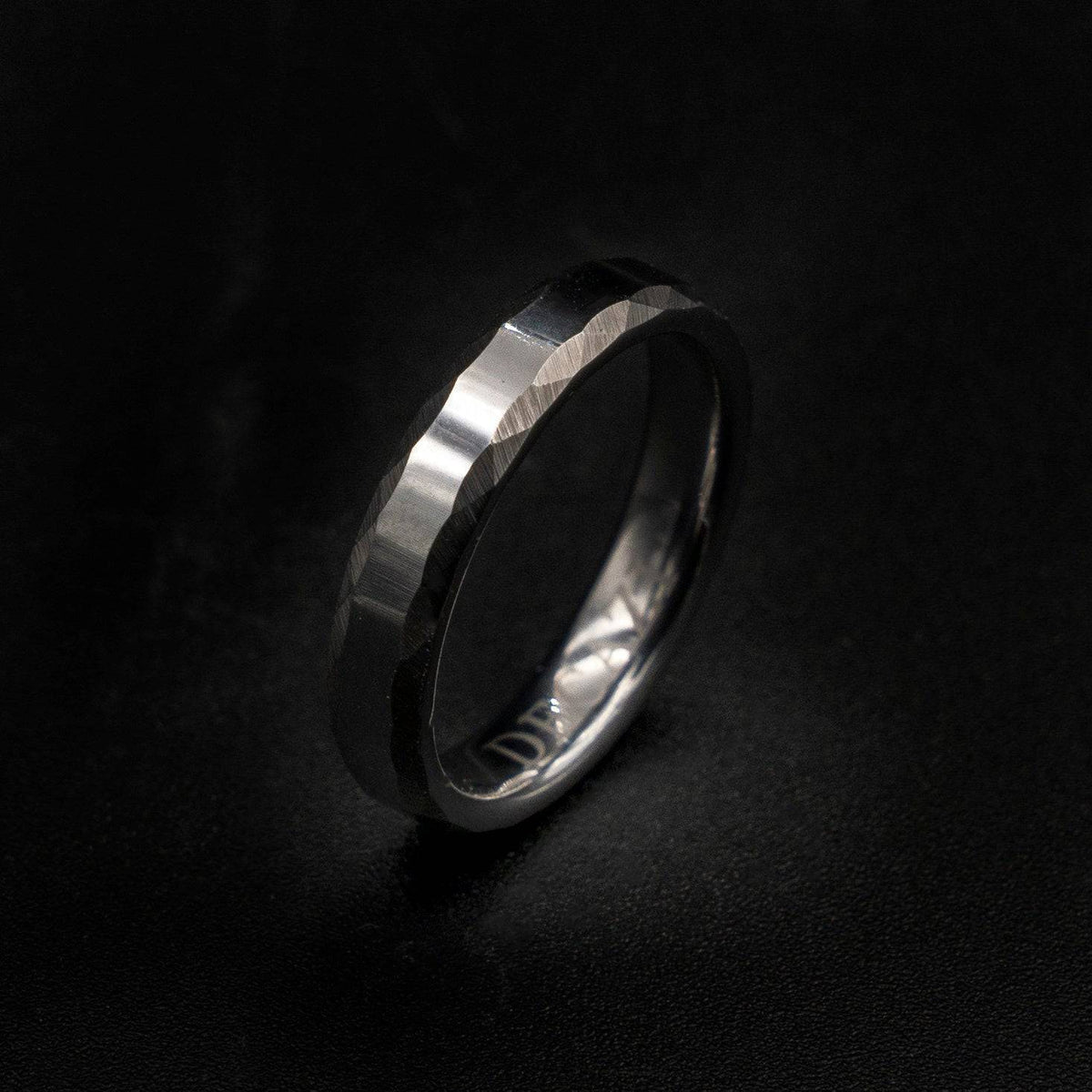 Flat Tungsten Ring with Hammered Edges