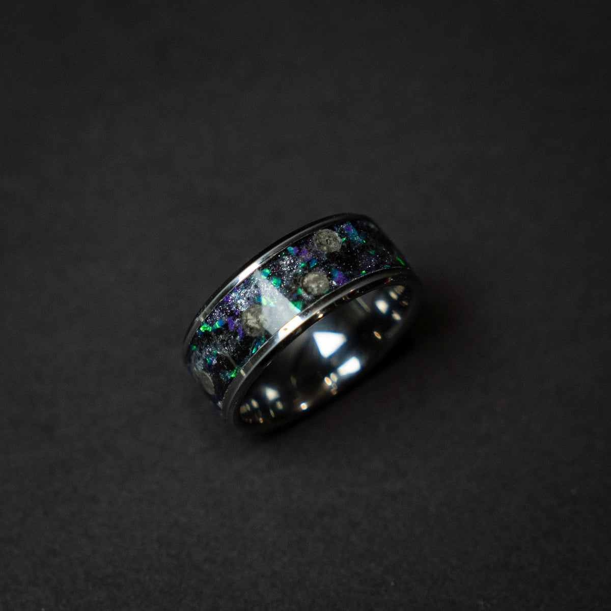 Galaxy moon meteorite men's tungsten wedding band