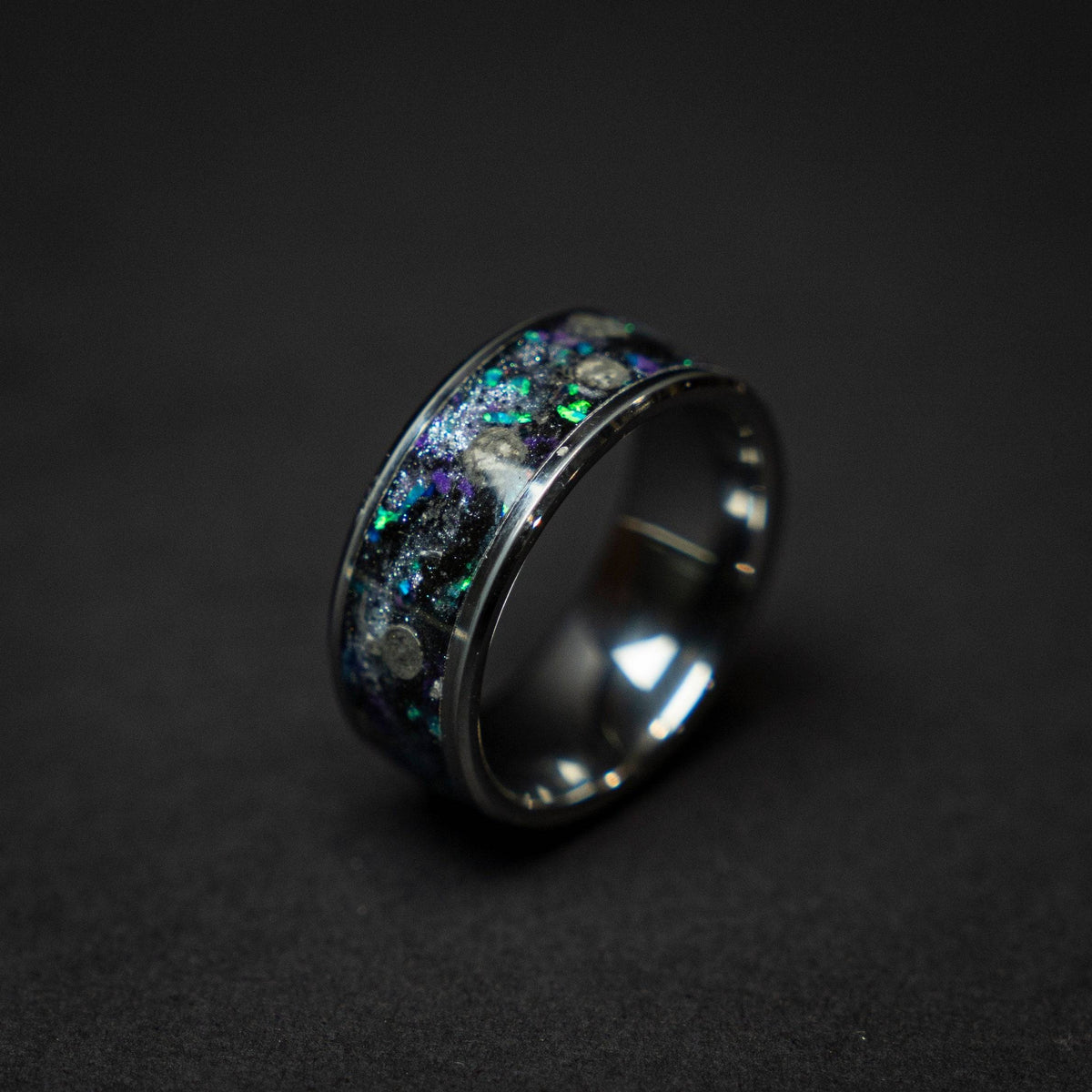 Galaxy moon meteorite men's tungsten wedding band