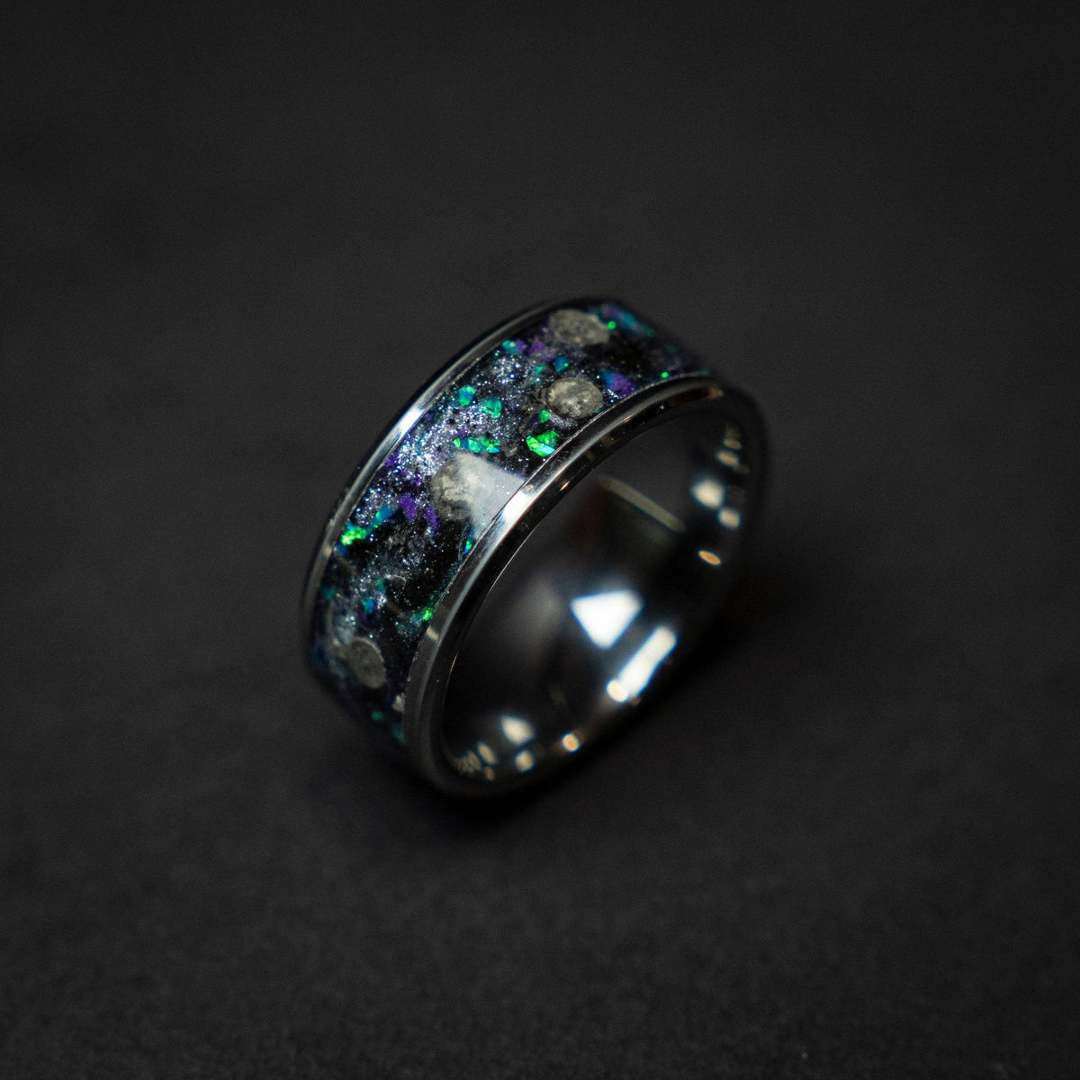 Galaxy moon meteorite men's tungsten wedding band