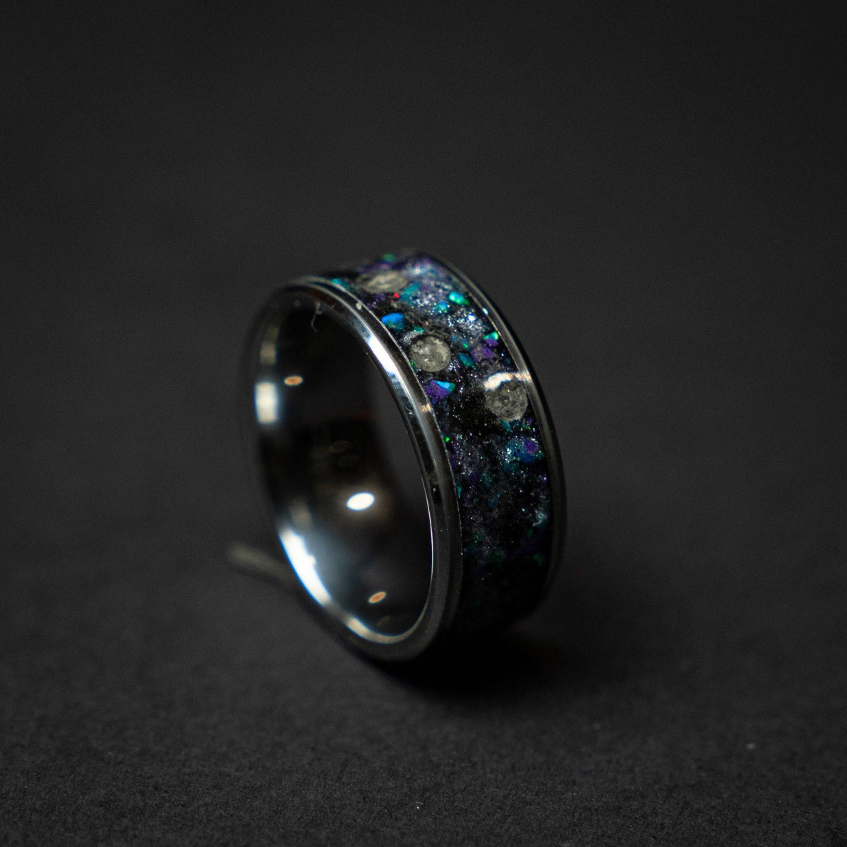 Galaxy moon meteorite men's tungsten wedding band