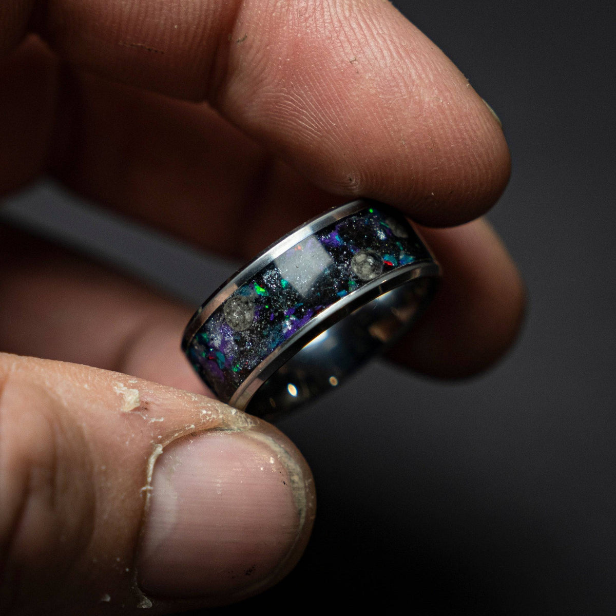Galaxy moon meteorite men's tungsten wedding band