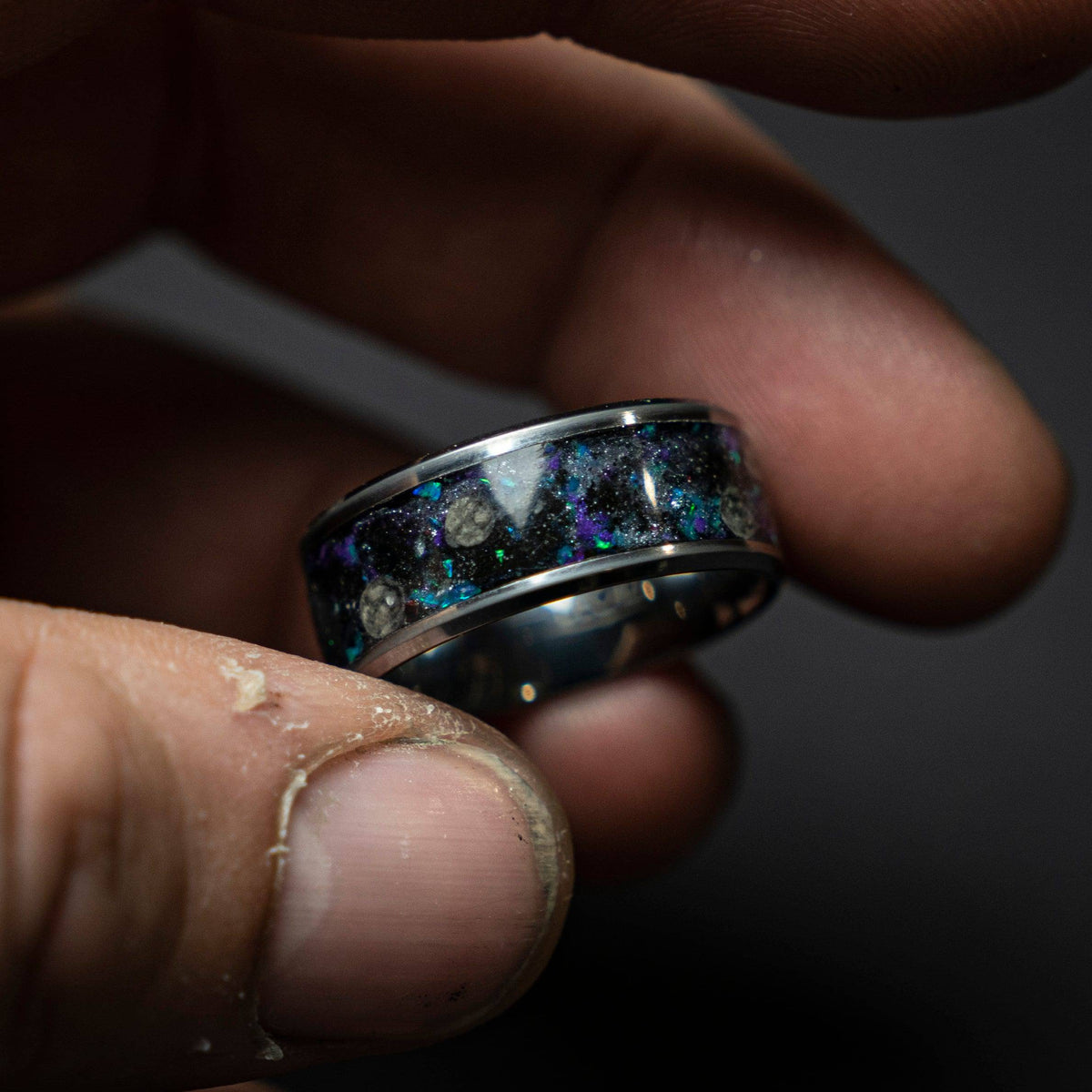 Galaxy moon meteorite men's tungsten wedding band