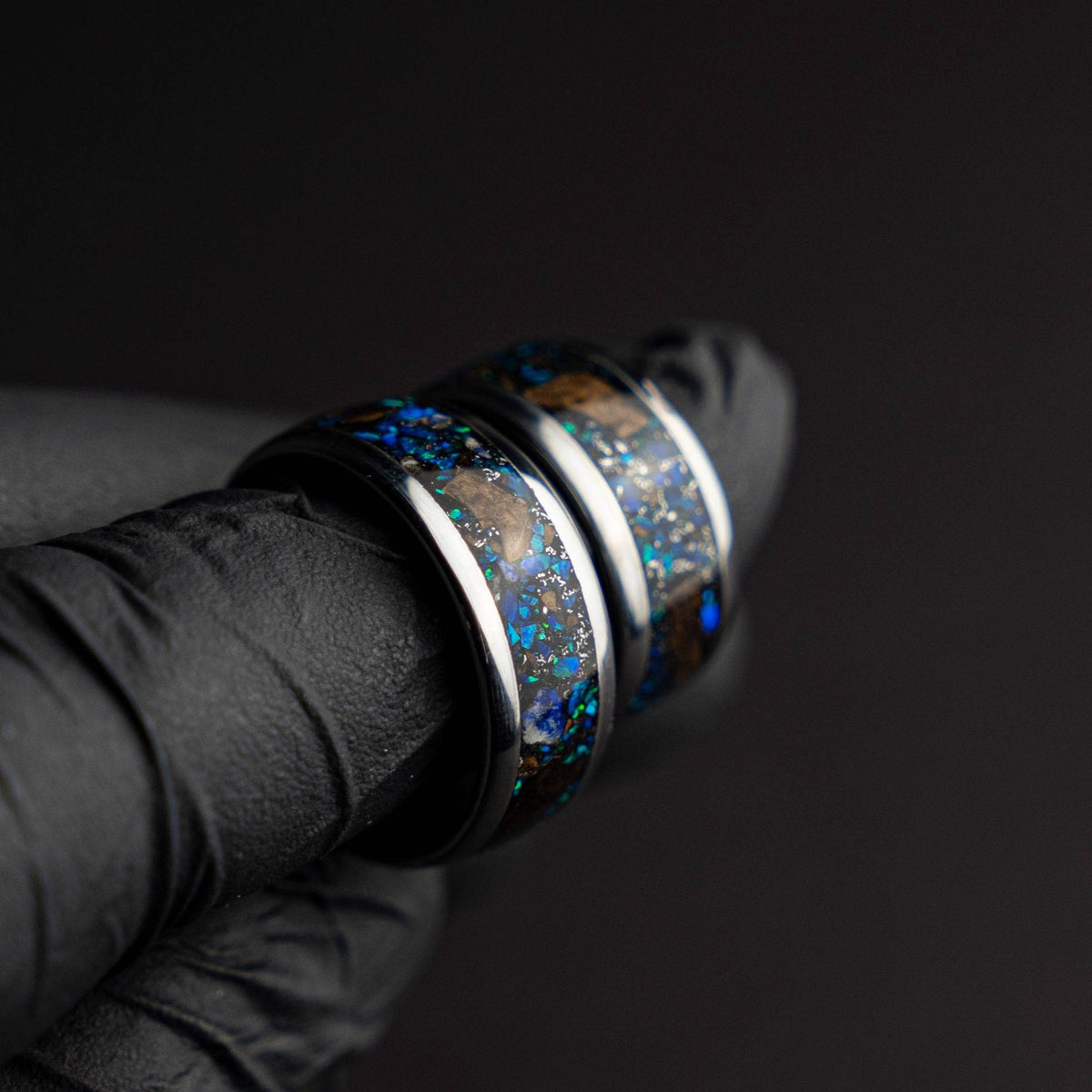 Gemstone Meteorite Tungsten Ring T Rex Bone Inlay