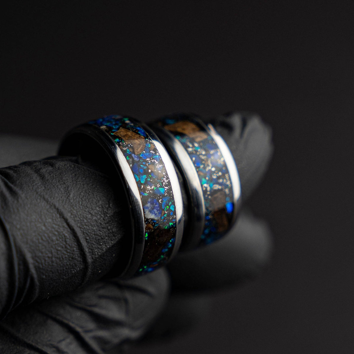 Gemstone Meteorite Tungsten Ring T Rex Bone Inlay