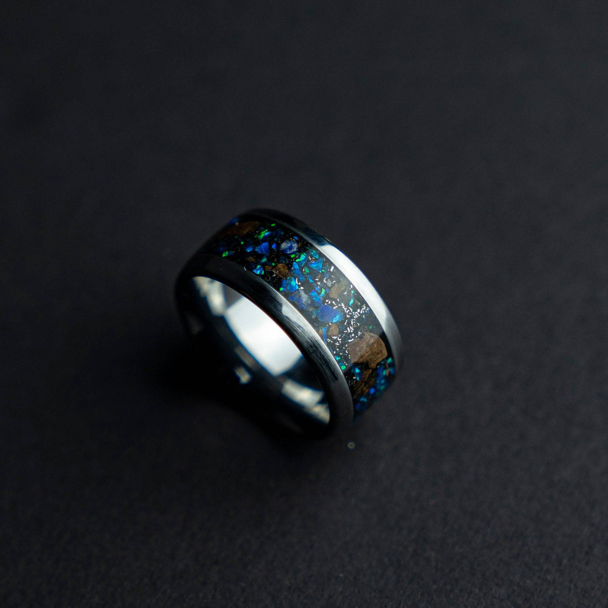 Gemstone Meteorite Tungsten Ring T Rex Bone Inlay