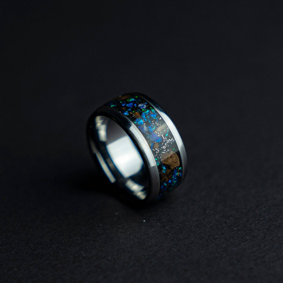 Gemstone Meteorite Tungsten Ring T Rex Bone Inlay
