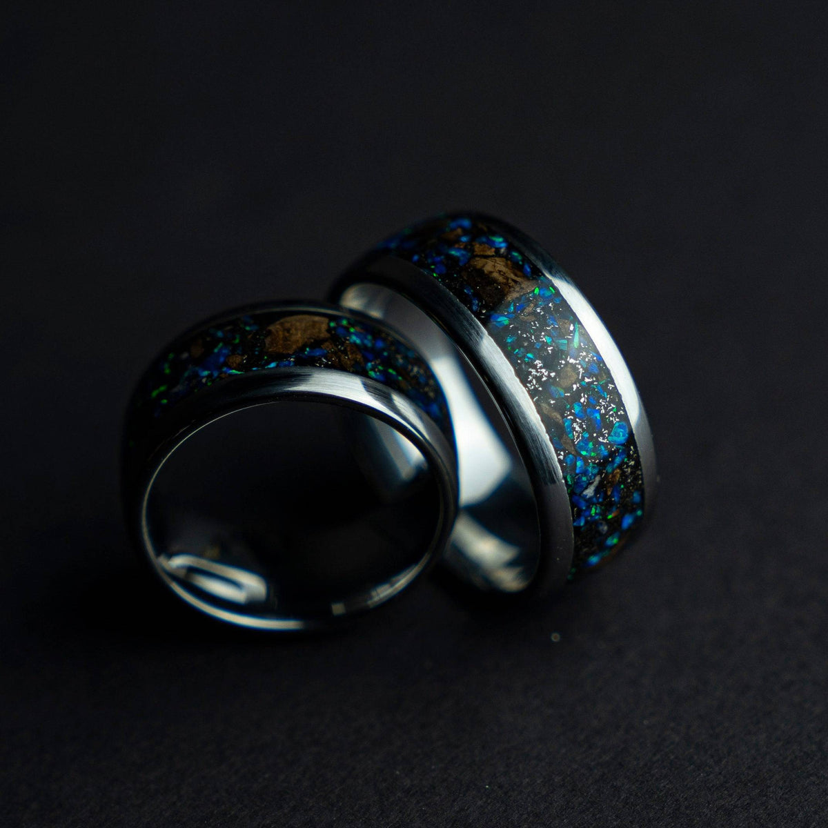 Gemstone Meteorite Tungsten Ring T Rex Bone Inlay