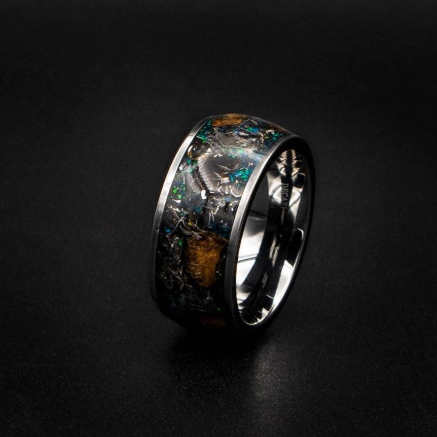 Genuine T Rex Dinosaur Ring with Meteorite Shaving Inlay